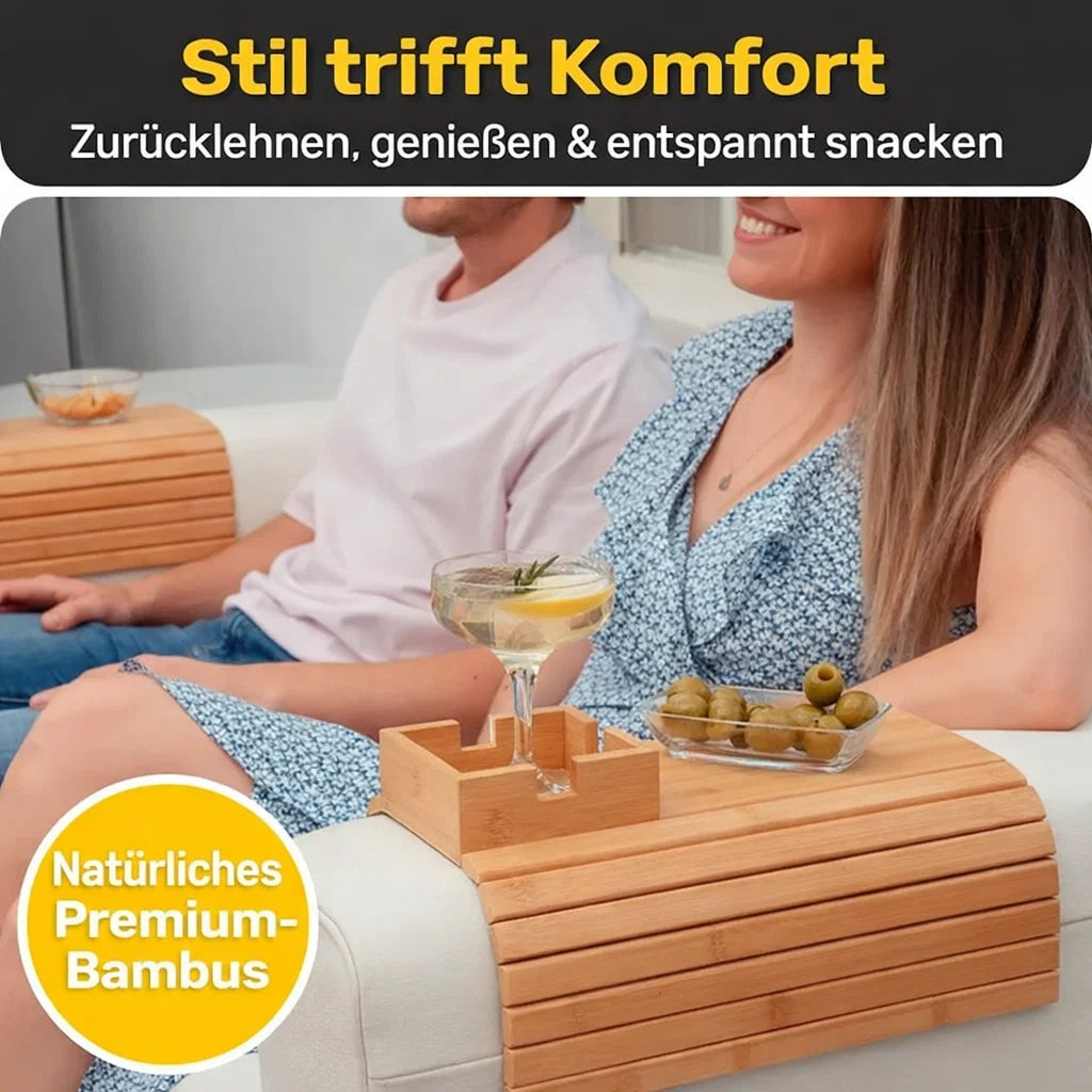 Bambus Armlehnen Tablett — Umweltfreundlicher Becher- und Snackhalter für das Sofa - Mivoza Deutschland