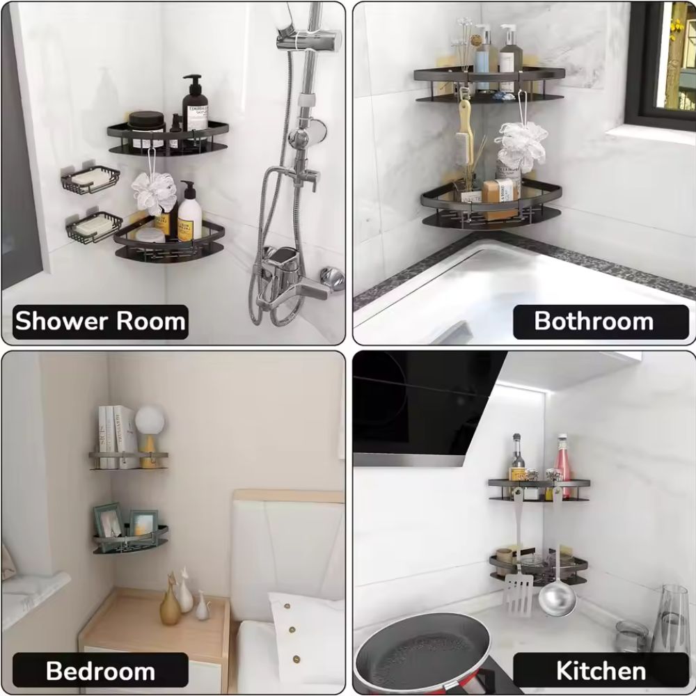 Corner Shower Shelf – Drill-Free Aluminum Wall Shelf for Bath & Shower