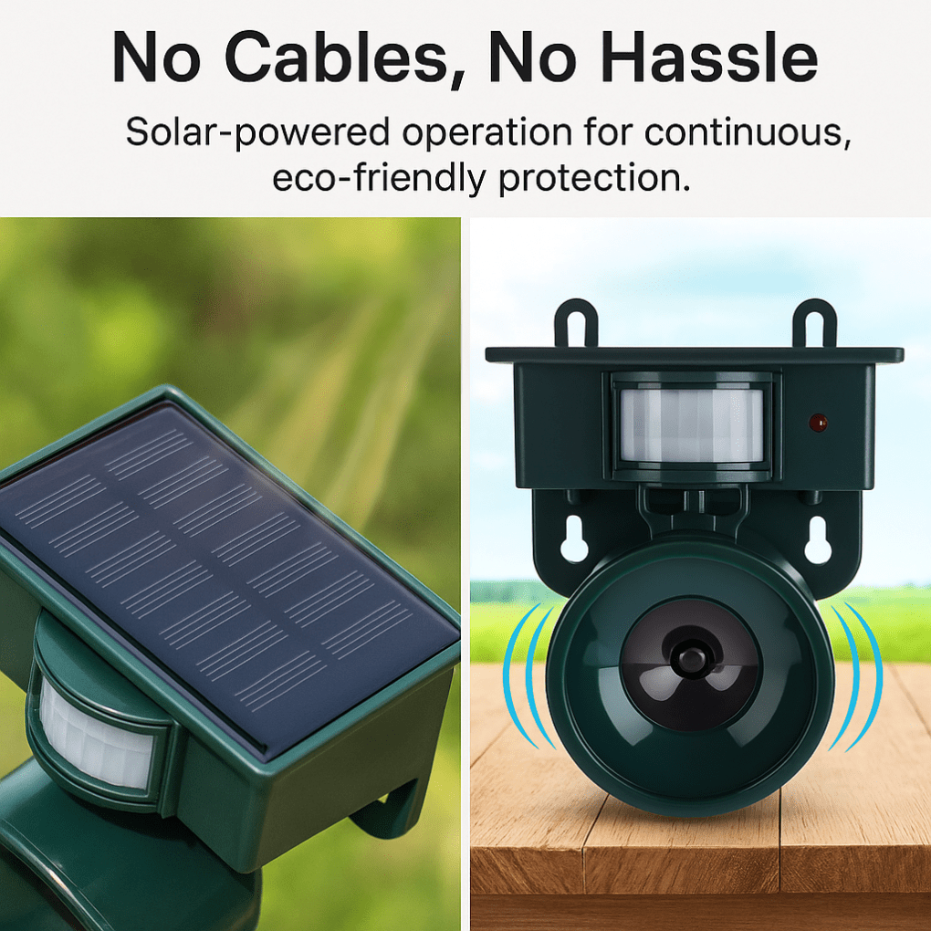Bird repellent device with motion sensor – solar-powered and noise deterrent