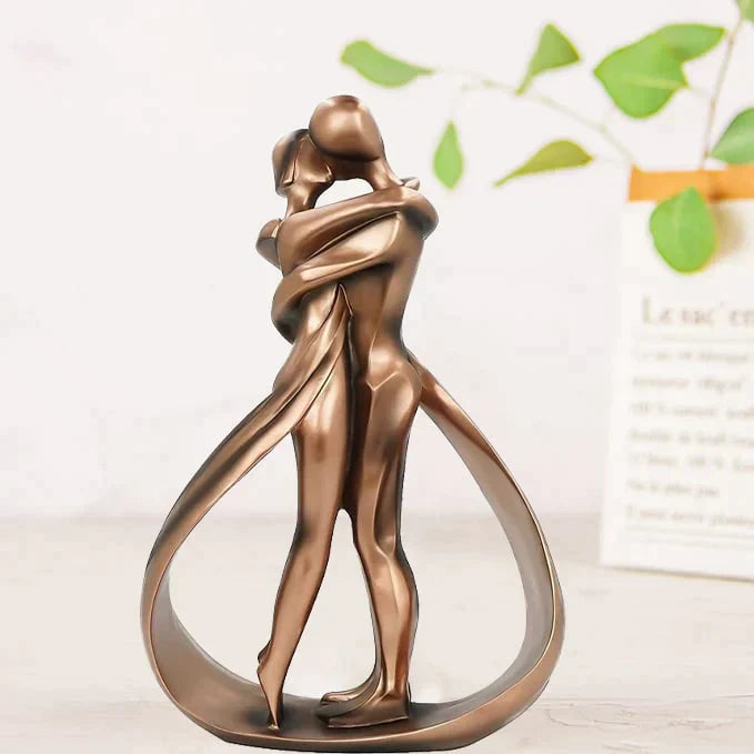 Bronze Hugging Couple Sculpture – Decorative Figurine for Home