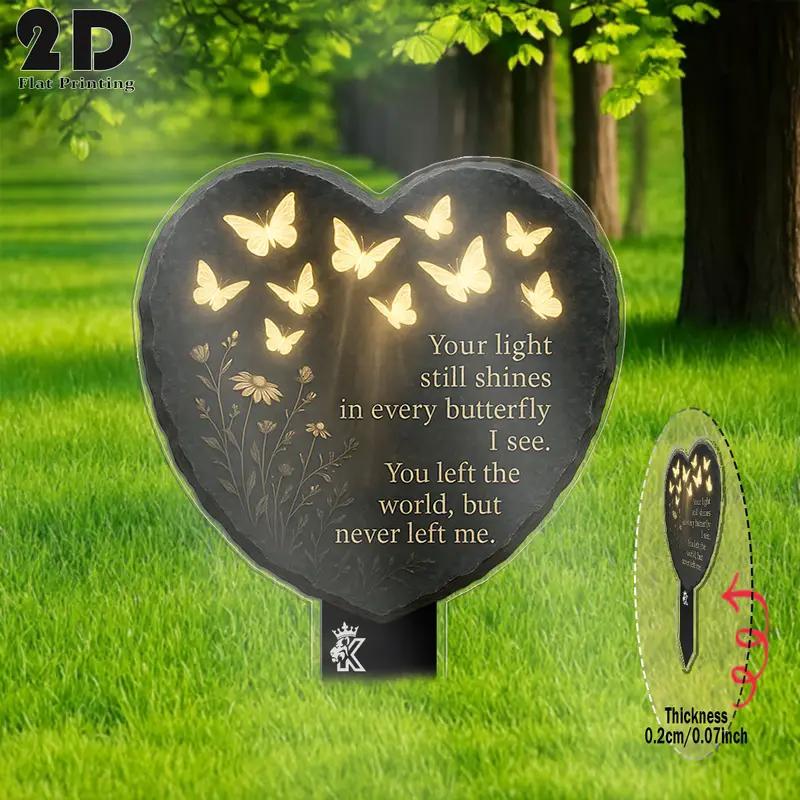 Butterfly Heart Memorial Plaque made of Acrylic with Warm White LED