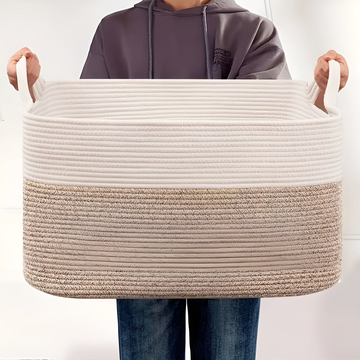 Large Cotton Rope Storage Basket with Handles