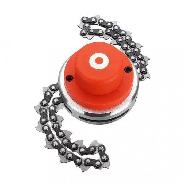 Chain mower replacement head with metal chain for brush cutters