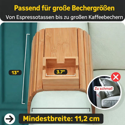 Bambus Armlehnen Tablett — Umweltfreundlicher Becher- und Snackhalter für das Sofa -   Mivoza Deutschland