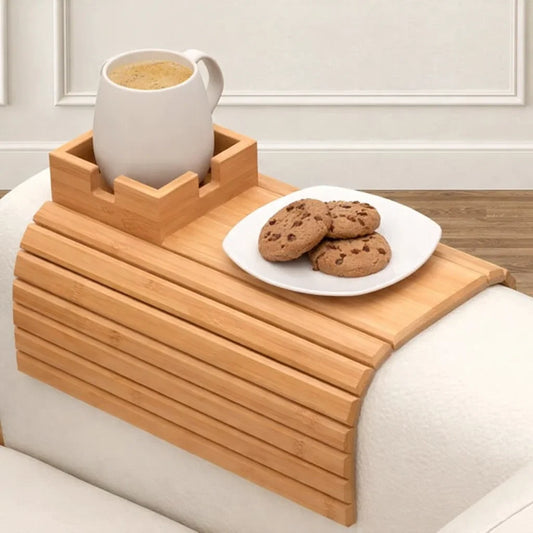 Bambus Armlehnen Tablett — Umweltfreundlicher Becher- und Snackhalter für das Sofa -   Mivoza Deutschland