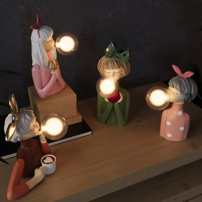 Designer table lamp with soap bubble sculpture