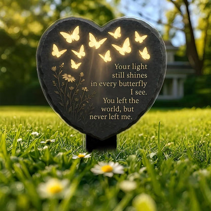 Butterfly Heart Memorial Plaque made of Acrylic with Warm White LED