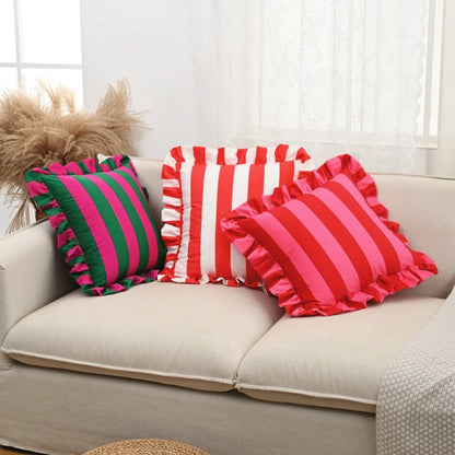 Pillow with Ruffled Edge and Stripe Pattern
