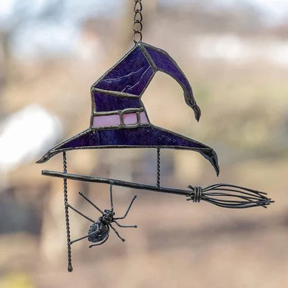 Halloween window decoration stained glass with metal frame