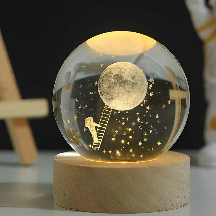 3D Engraved Crystal Ball Lamp – Warm LED Night Light