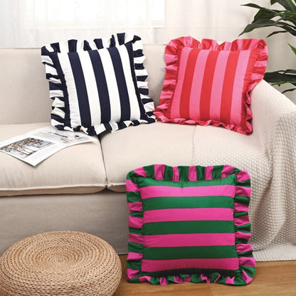 Pillow with Ruffled Edge and Stripe Pattern