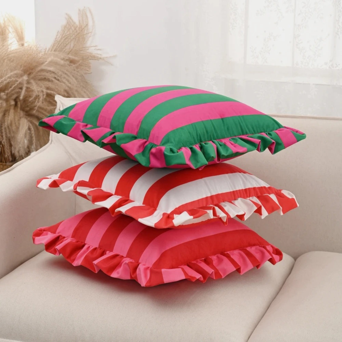 Pillow with Ruffled Edge and Stripe Pattern