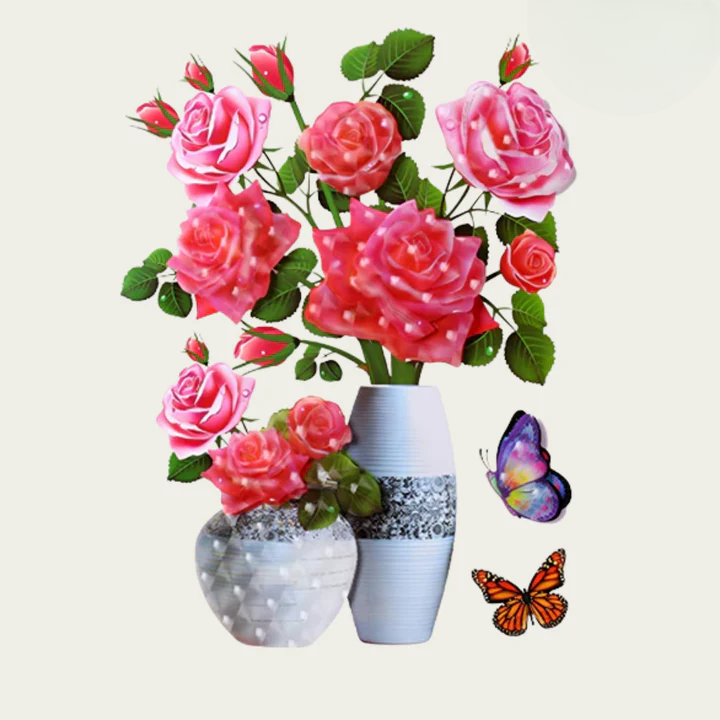 Flower Wall Stickers with Butterflies – Self-Adhesive Room Decoration