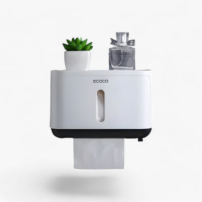 Toilet paper holder with waterproof cover and shelf