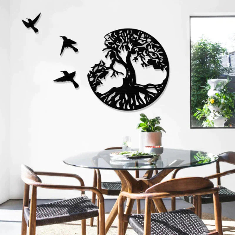Metal wall decoration tree of life with birds