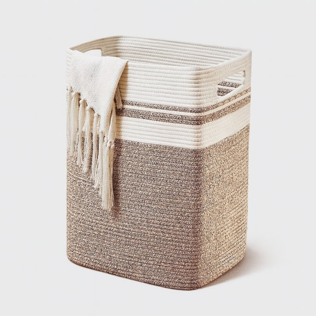 Large Woven Cotton Rope Laundry Basket with Handles