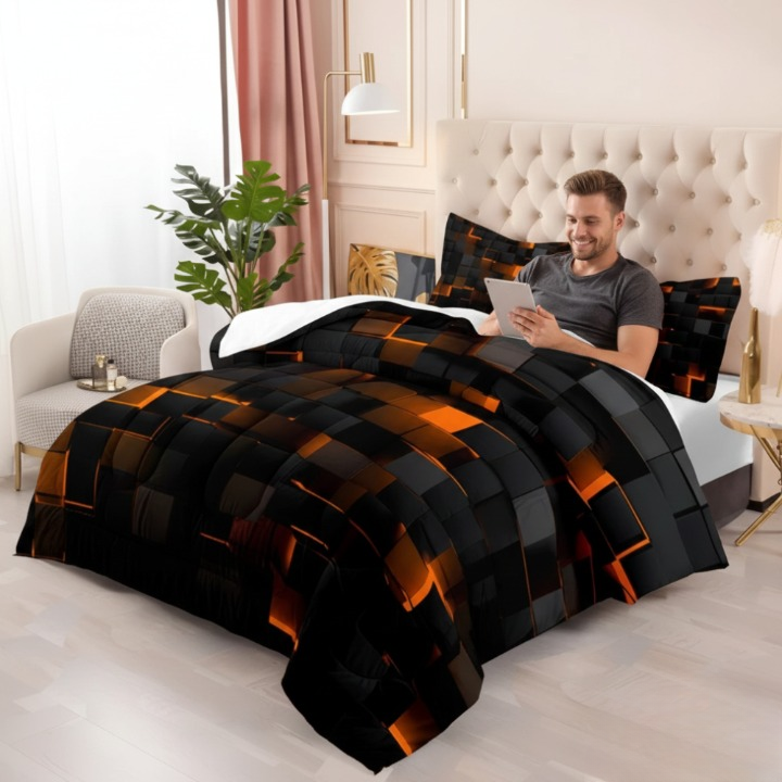 3D Grid Bedding Set with Gaming Design