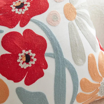 Pillowcase with embroidered floral and botanical pattern