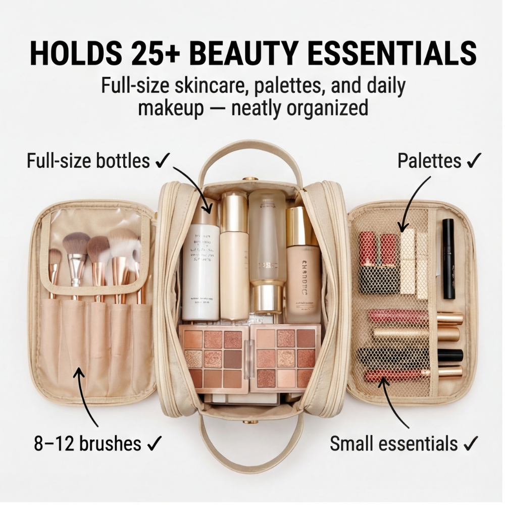 Makeup Organizer – Flat Foldable, Holds 25+ Products