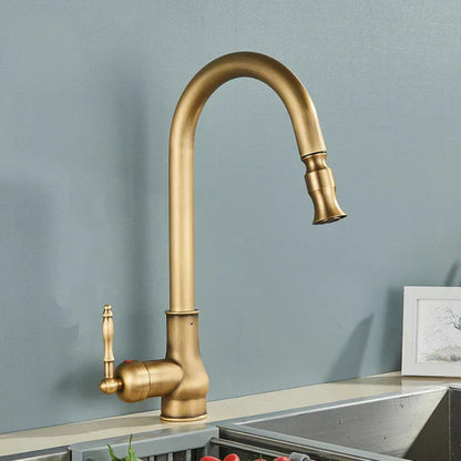 Kitchen faucet with swivel spout – Antique brass finish