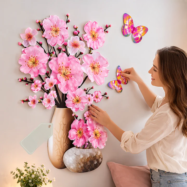 Flower Wall Stickers with Butterflies – Self-Adhesive Room Decoration