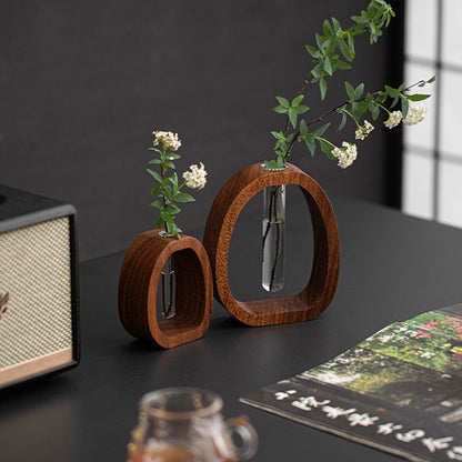 Wall vase wood with glass tube – plant cultivation and decoration