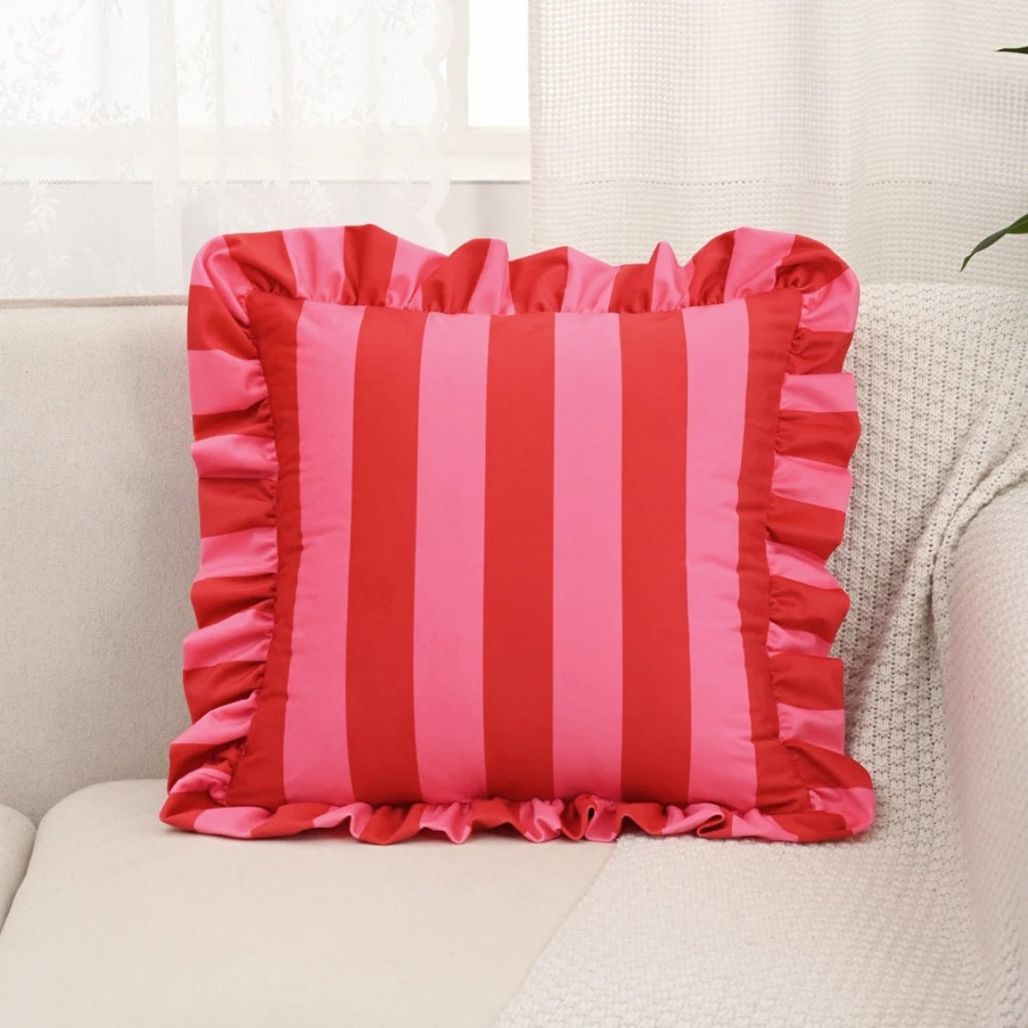 Pillow with Ruffled Edge and Stripe Pattern