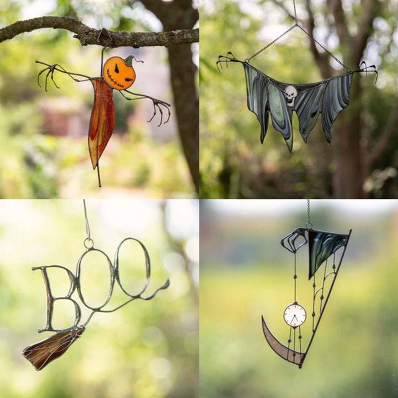 Halloween window decoration stained glass with metal frame
