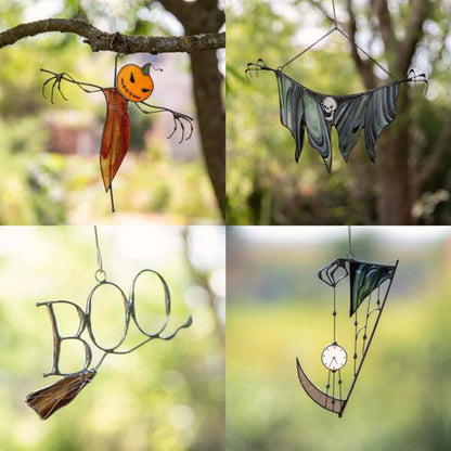 Halloween window decoration stained glass with metal frame