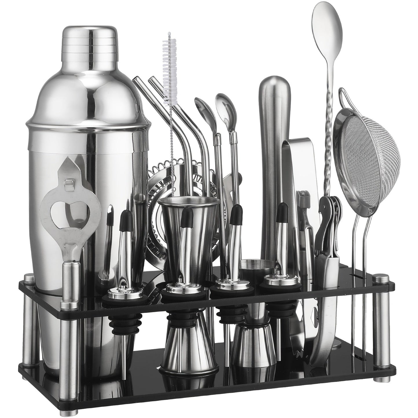 Stainless Steel Cocktail Set with 20 Bar Tools and Acrylic Stand