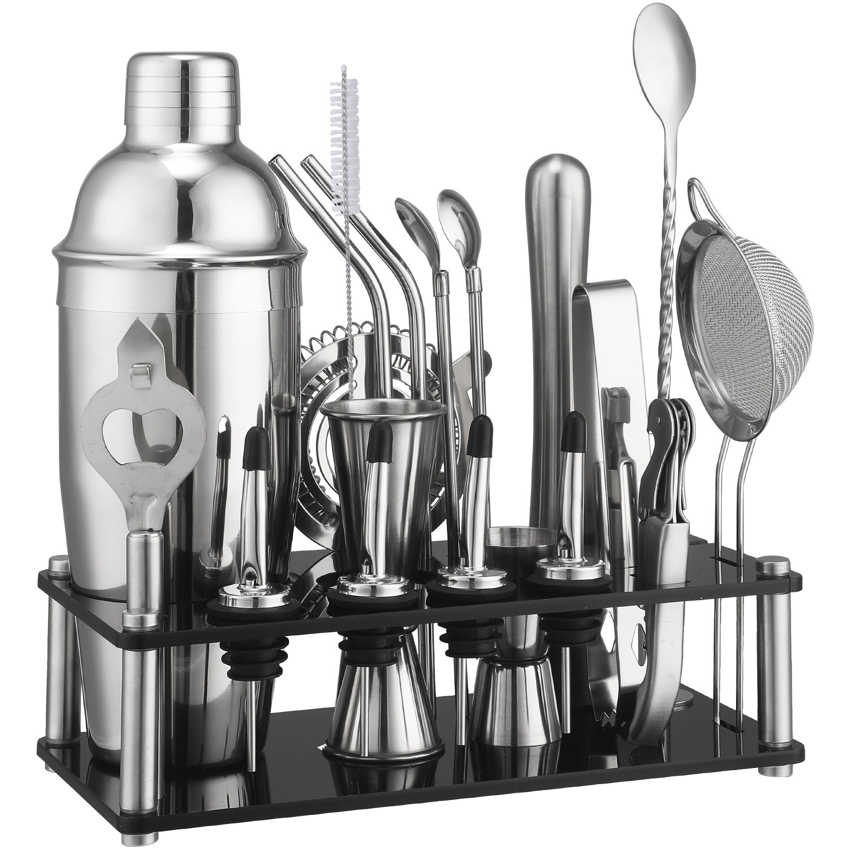 Stainless Steel Cocktail Set with 20 Bar Tools and Acrylic Stand