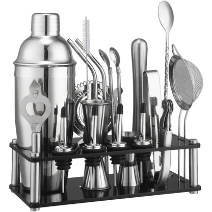Stainless Steel Cocktail Set with 20 Bar Tools and Acrylic Stand
