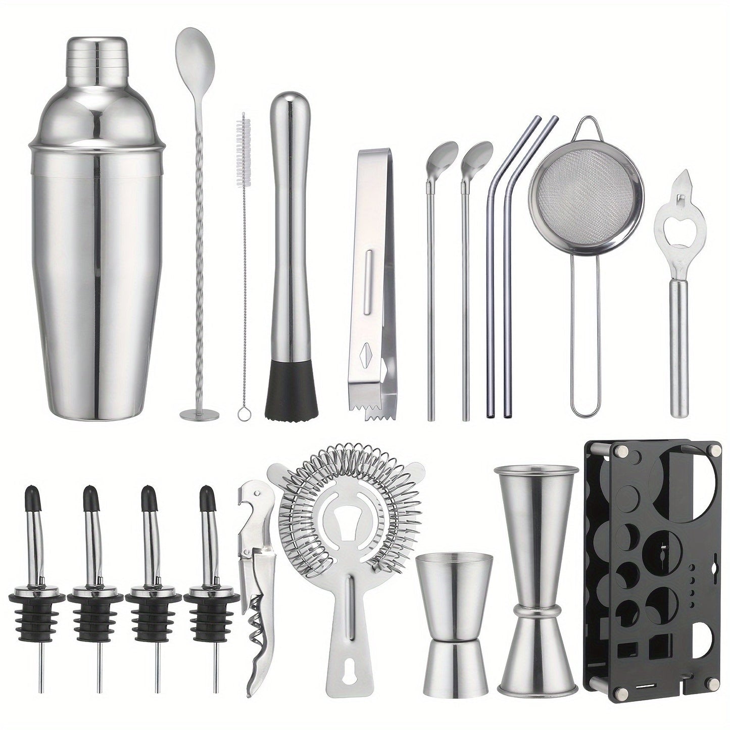 Stainless Steel Cocktail Set with 20 Bar Tools and Acrylic Stand
