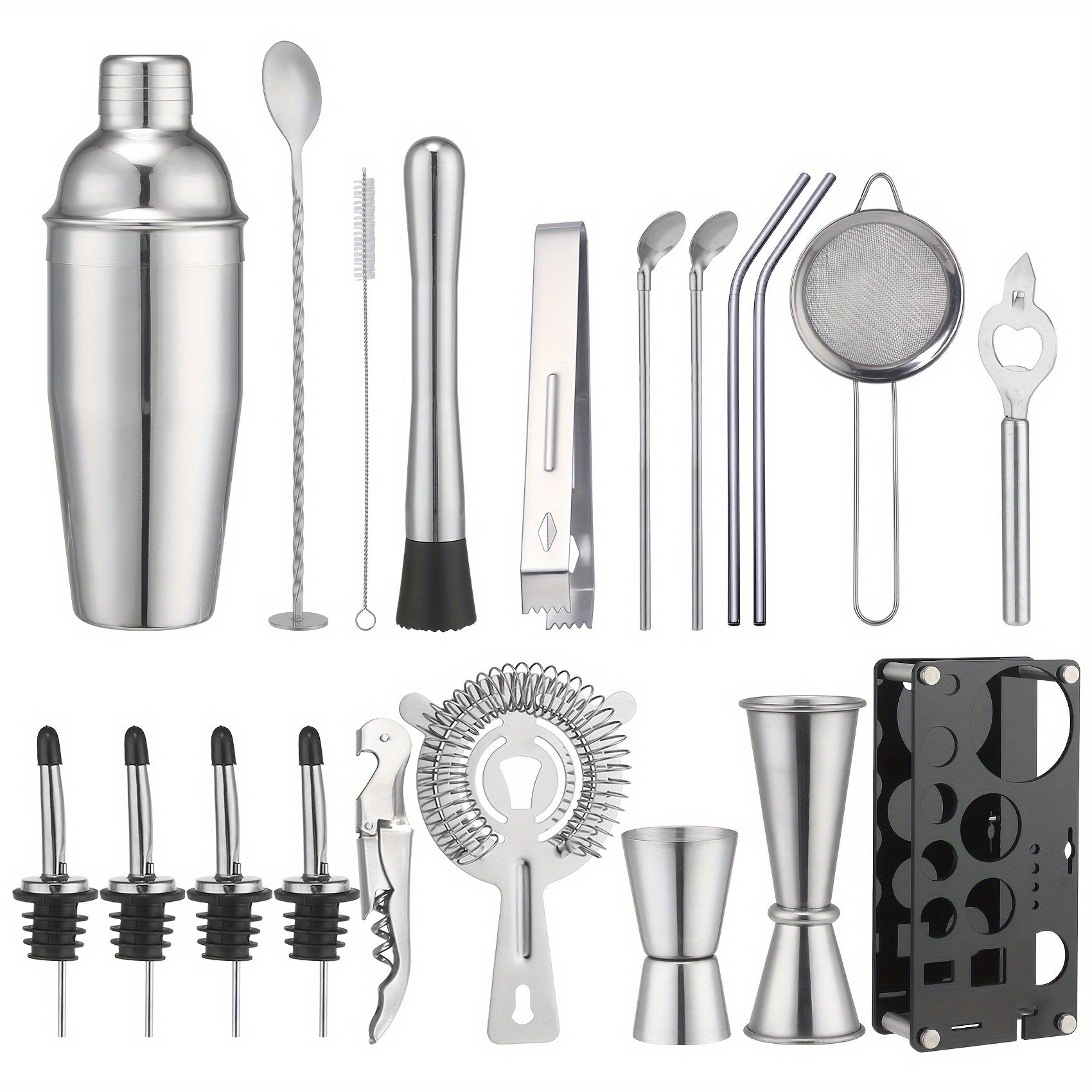 Stainless Steel Cocktail Set with 20 Bar Tools and Acrylic Stand