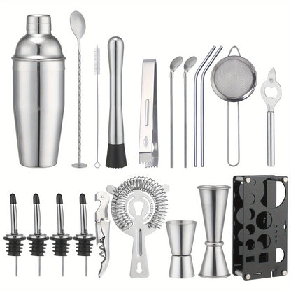 Stainless Steel Cocktail Set with 20 Bar Tools and Acrylic Stand