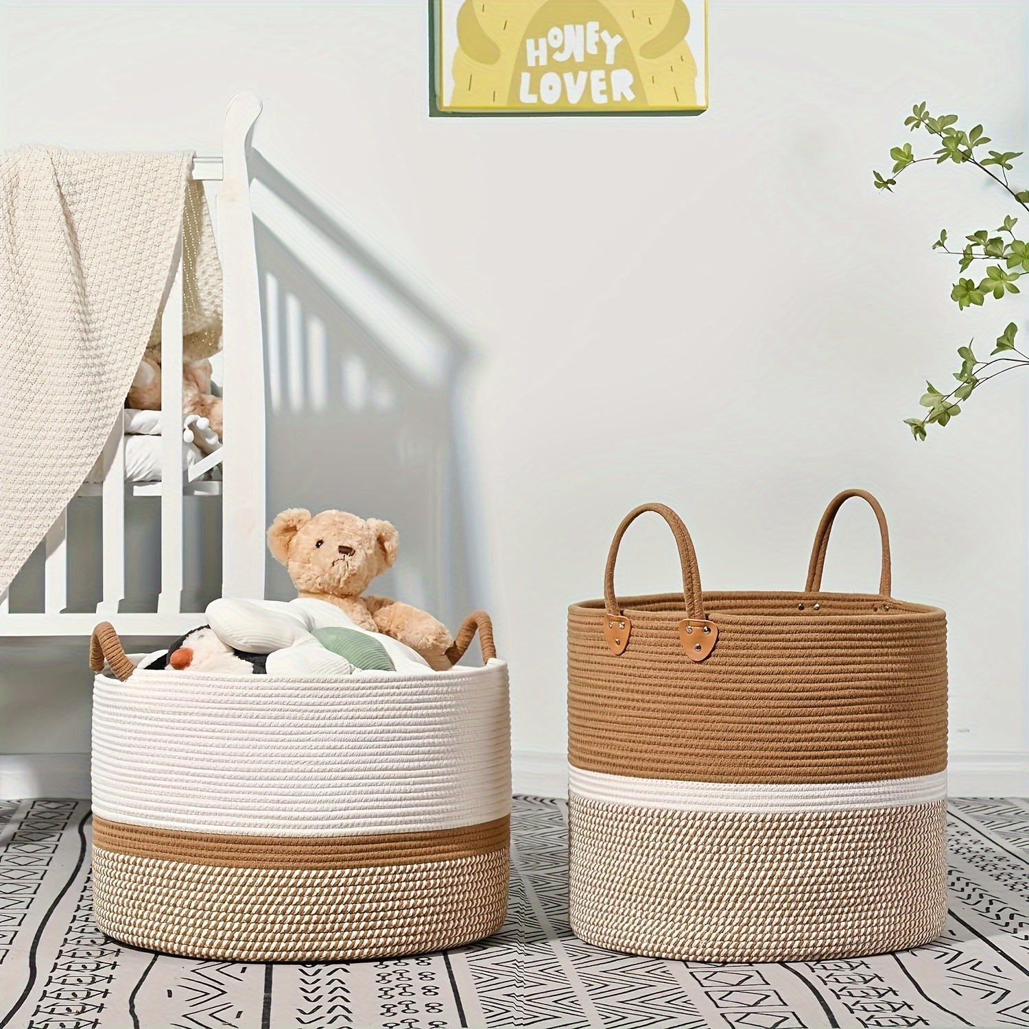 Cotton Storage Basket cm – Boho Style with Handles