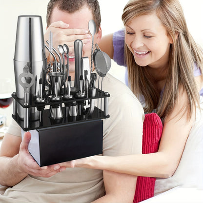 Stainless Steel Cocktail Set with 20 Bar Tools and Acrylic Stand