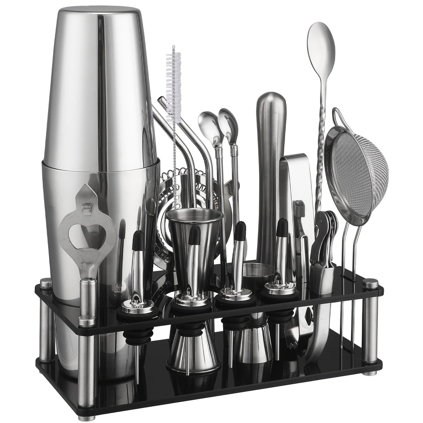 Stainless Steel Cocktail Set with 20 Bar Tools and Acrylic Stand