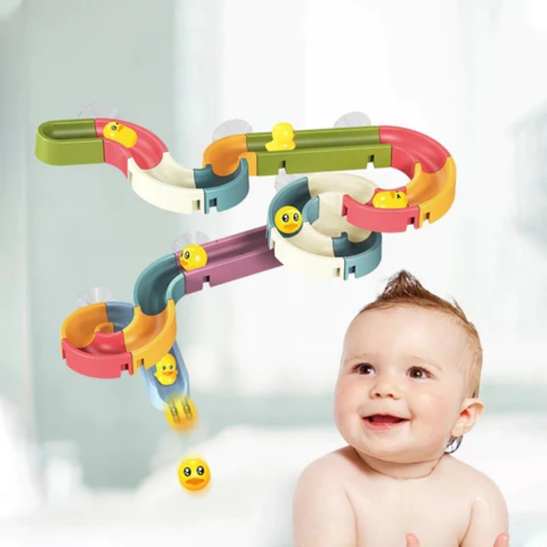 Bath Toy Water Slide 34-Piece Set with Colorful Ducks