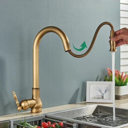Kitchen faucet with swivel spout – Antique brass finish