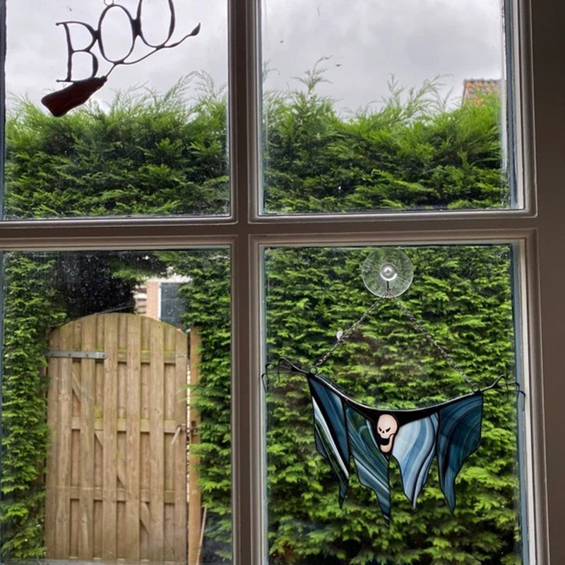 Halloween window decoration stained glass with metal frame