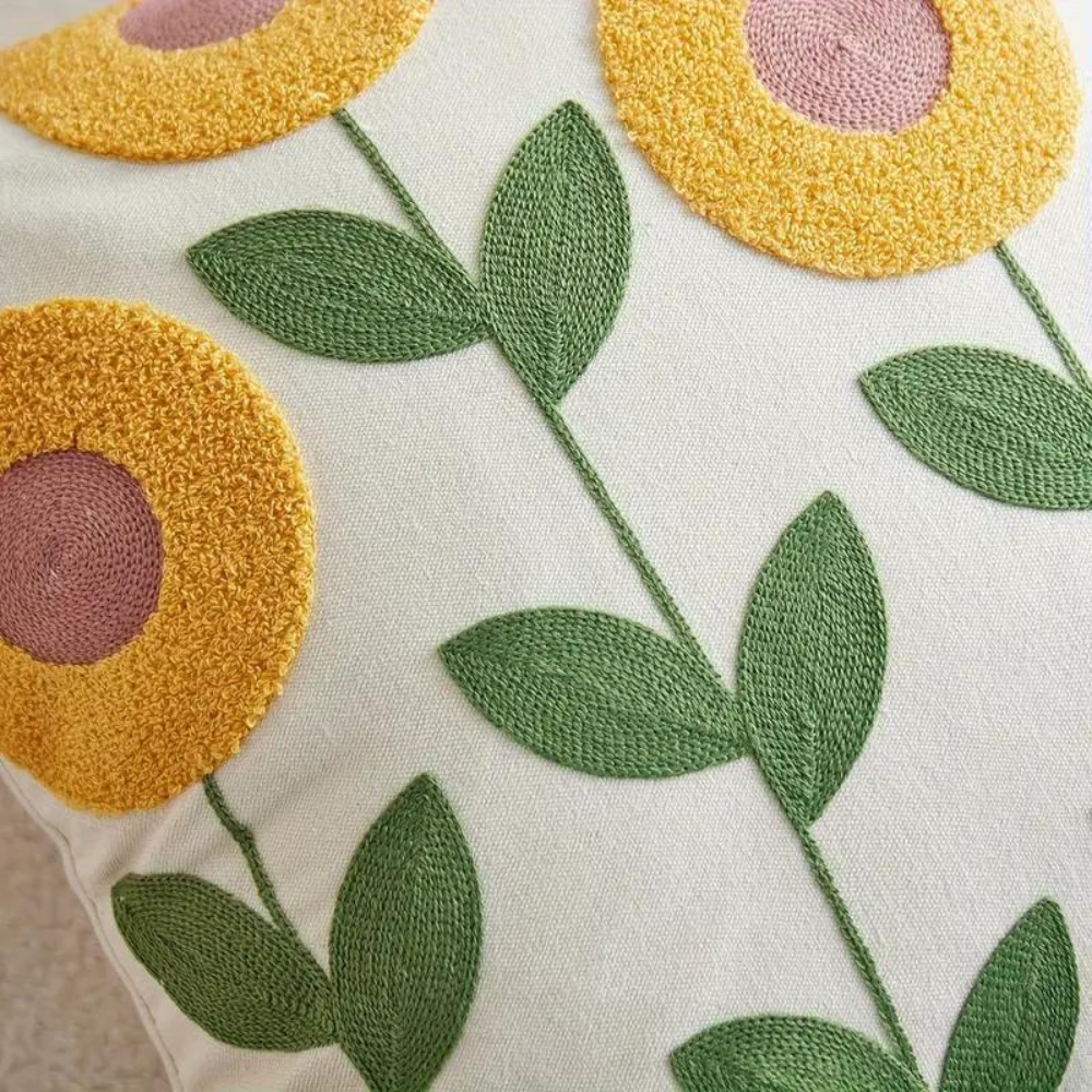Pillowcase with embroidered floral and botanical pattern