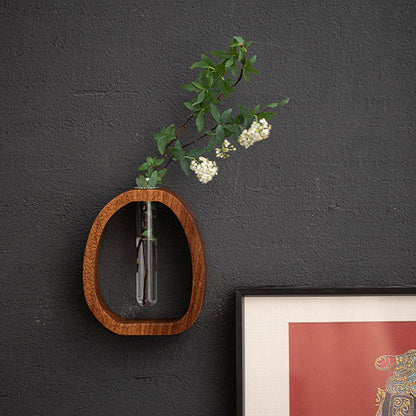 Wall vase wood with glass tube – plant cultivation and decoration