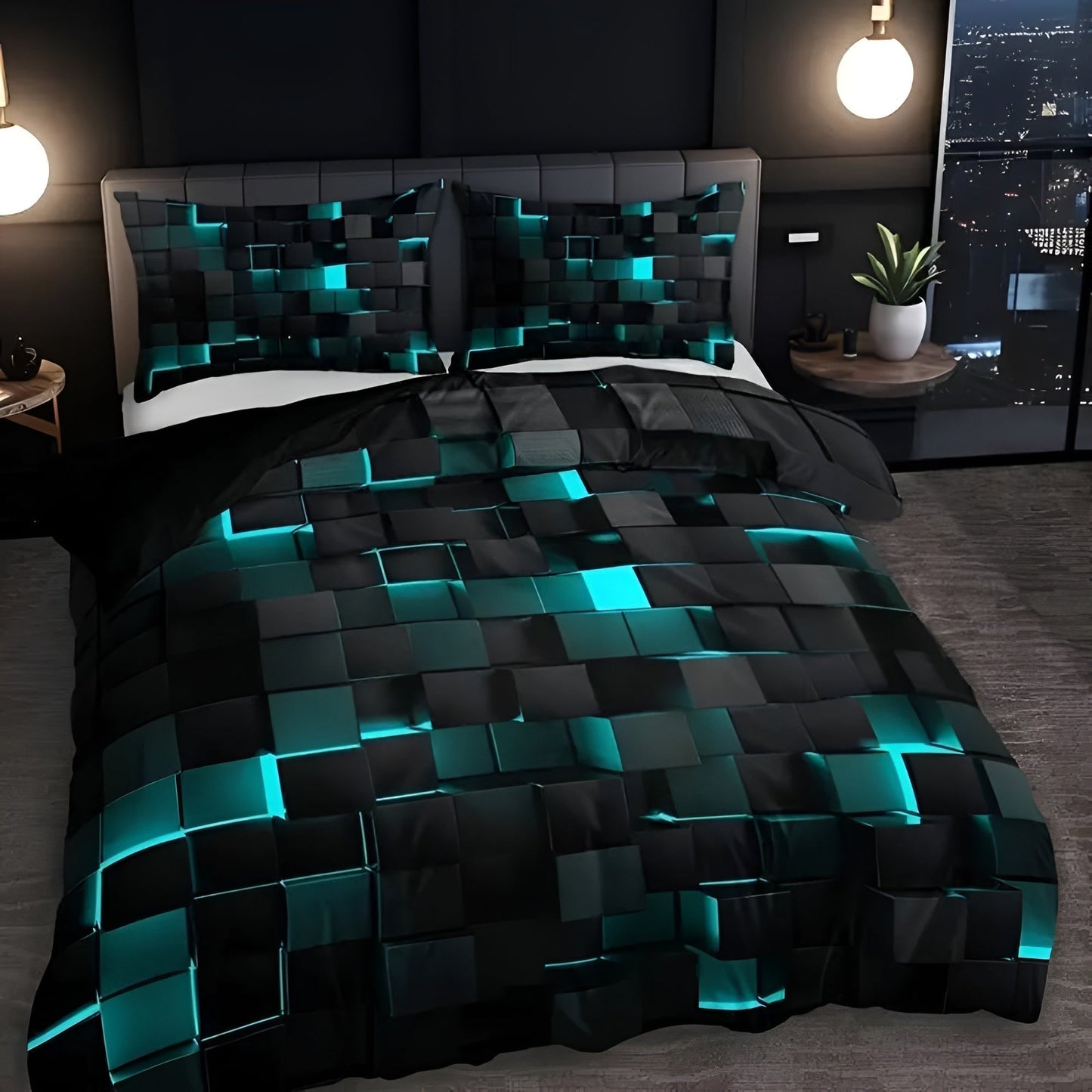 3D Grid Bedding Set with Gaming Design