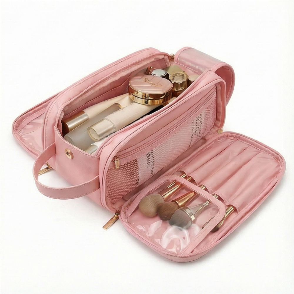 Make-up organizer with flat opening design