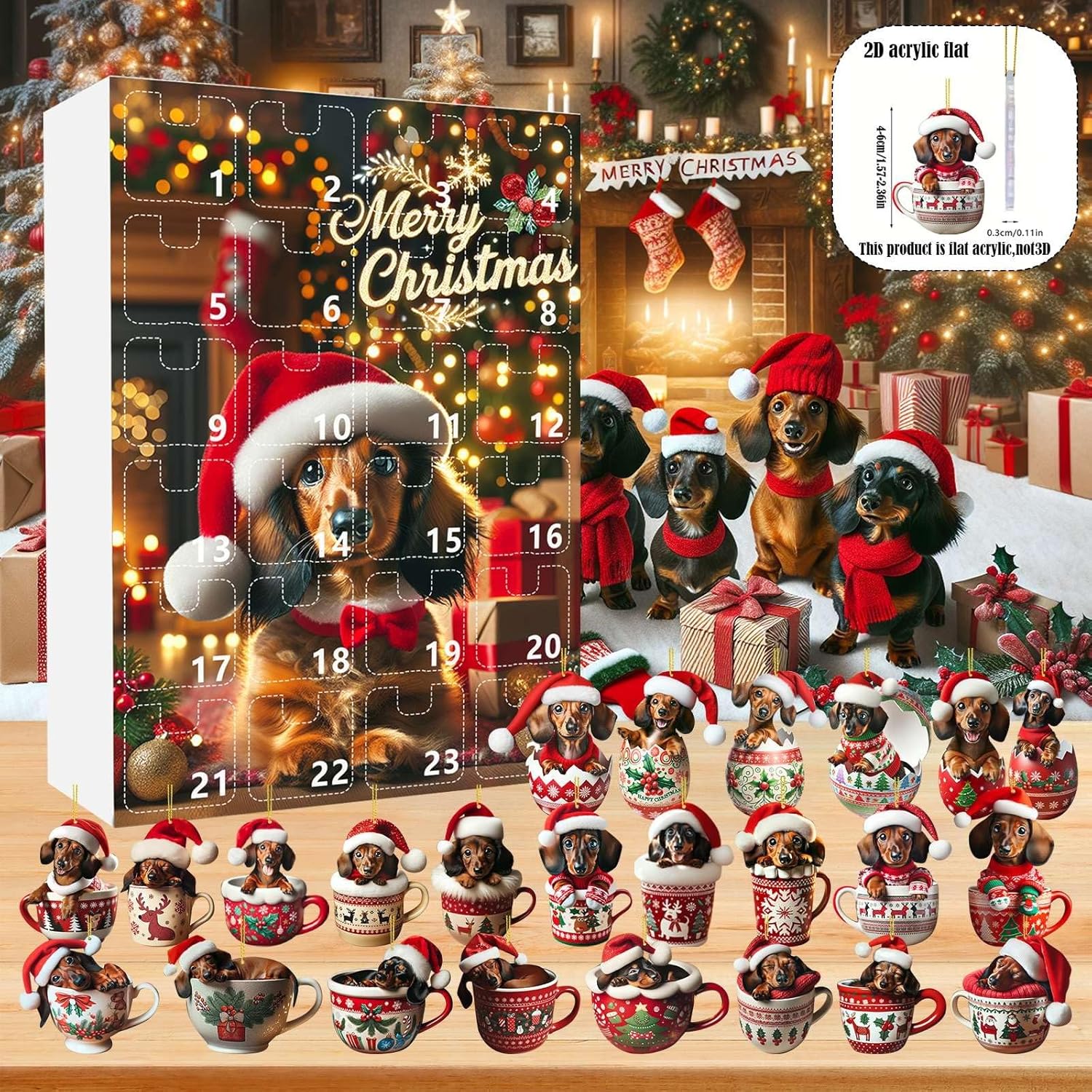 Christmas Advent calendar with 24 dachshund acrylic charms