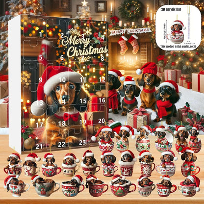 Christmas Advent calendar with 24 dachshund acrylic charms