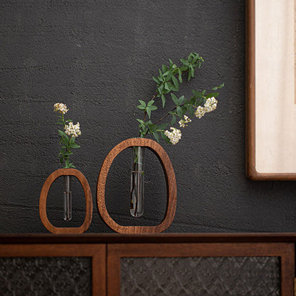 Wall vase wood with glass tube – plant cultivation and decoration