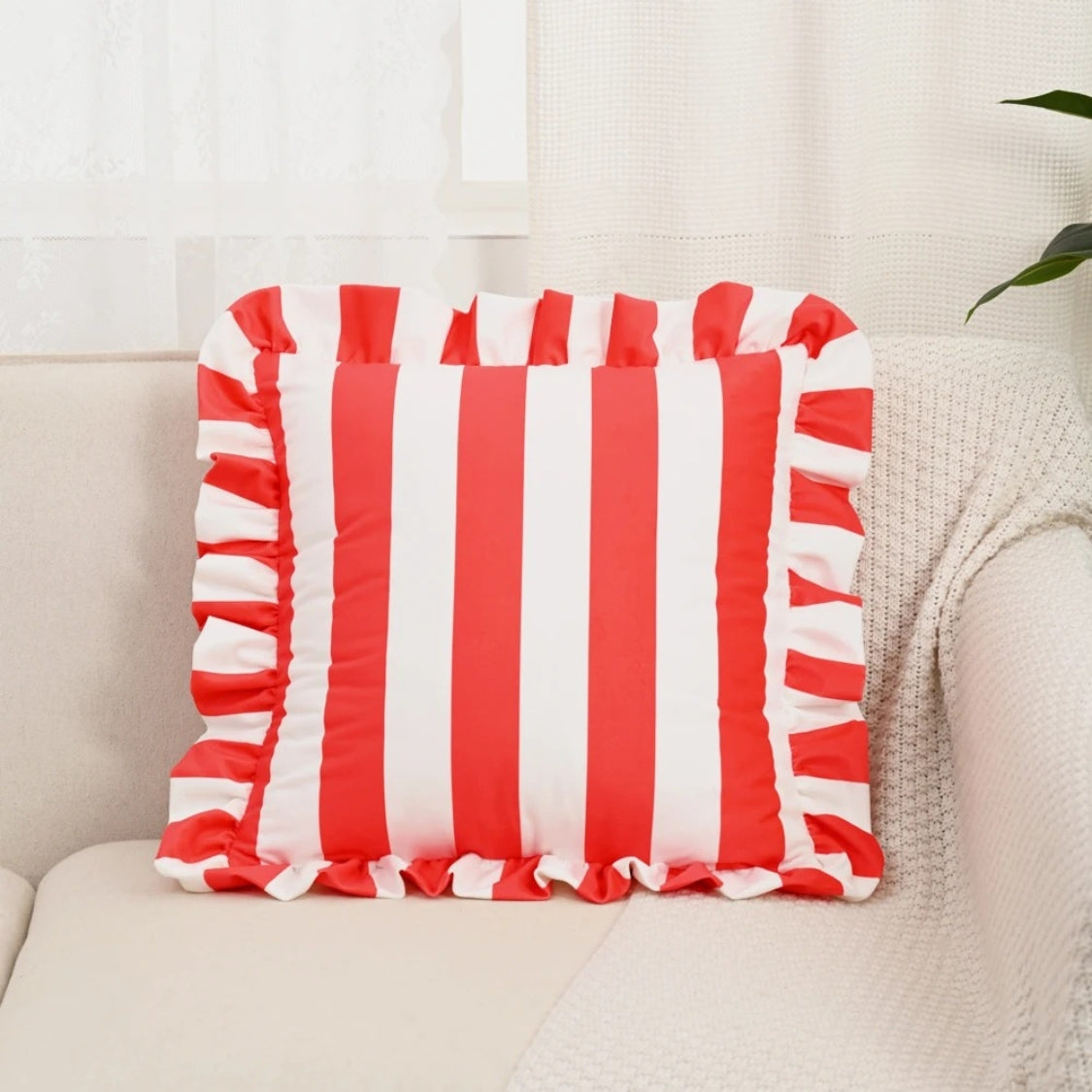 Pillow with Ruffled Edge and Stripe Pattern