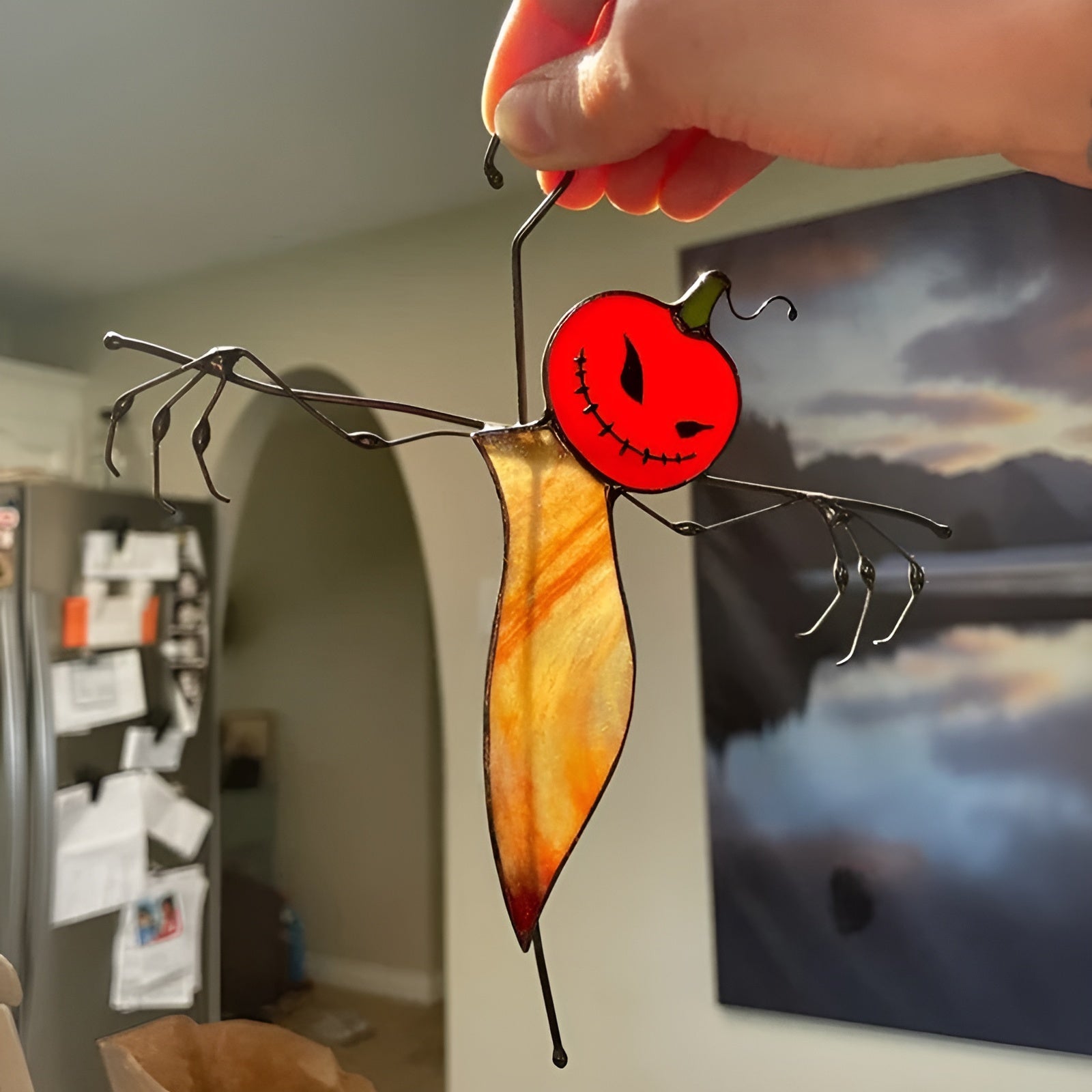 Halloween window decoration stained glass with metal frame